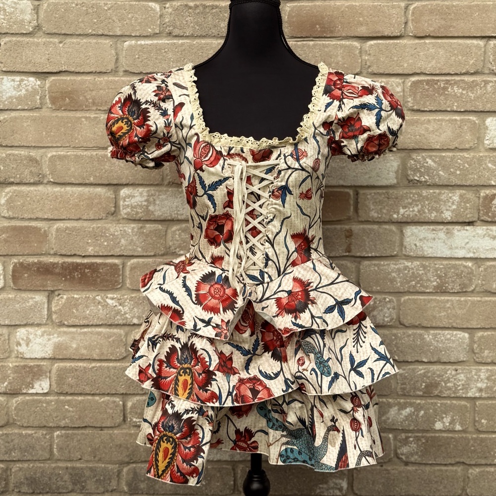 NWT Vibrant Visions Lace-Up Ruffled Dress